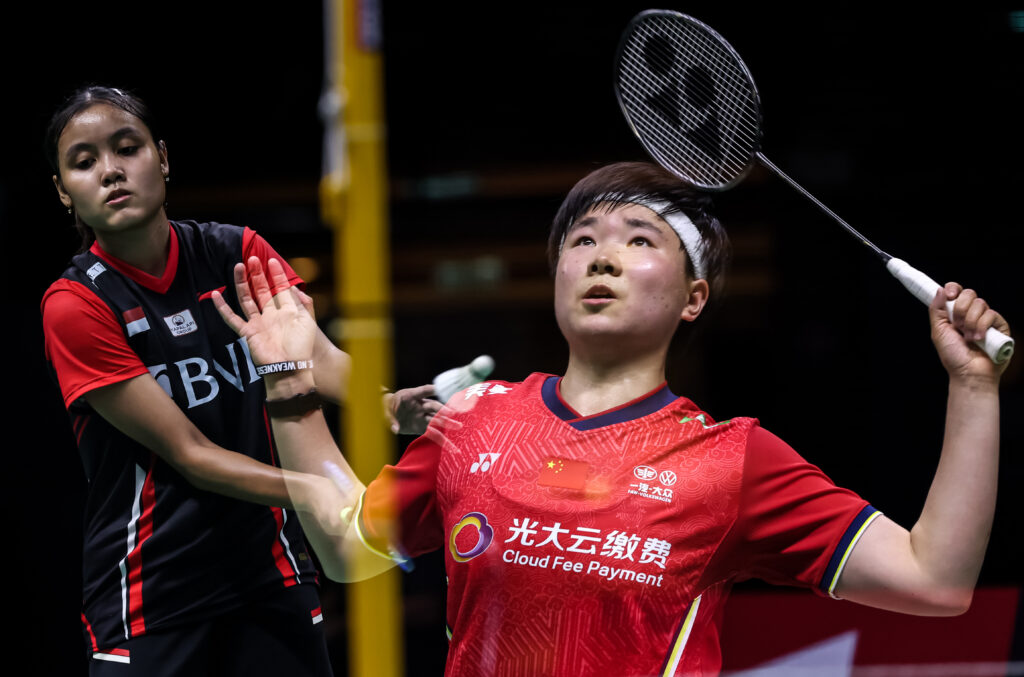 He Bingjiao was pushed into a marathon before defeating Bilqis Prasista to clinch the tie for China. Photo: Mikael Ropars/Badmintonphoto